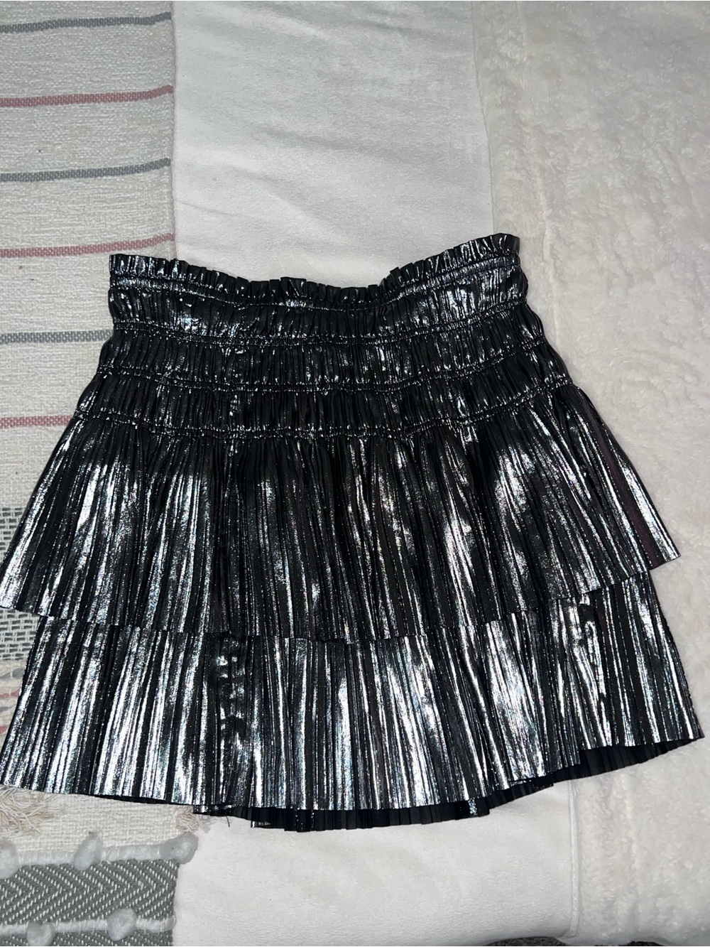 Current Air Metallic Black Silver Tiered Mini Skirt